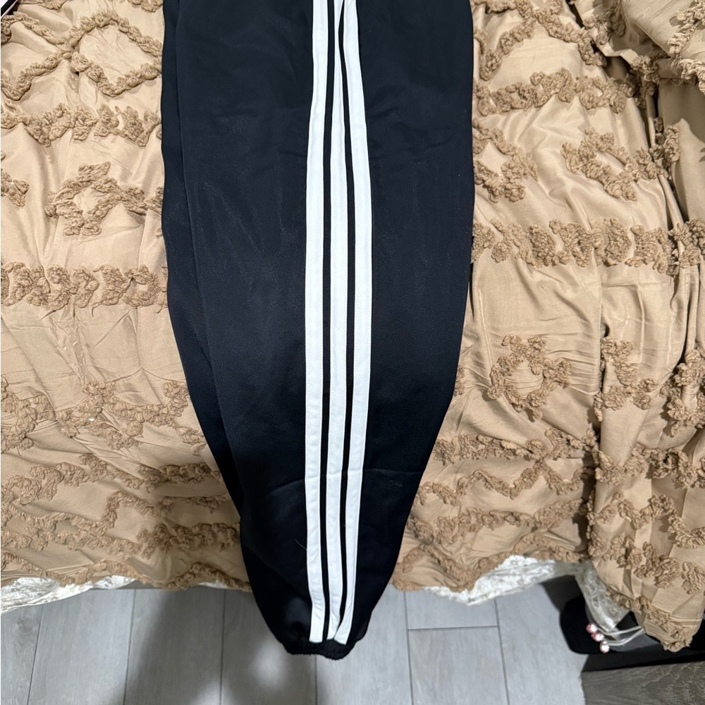 adidas Black Track Pants with White Stripes
